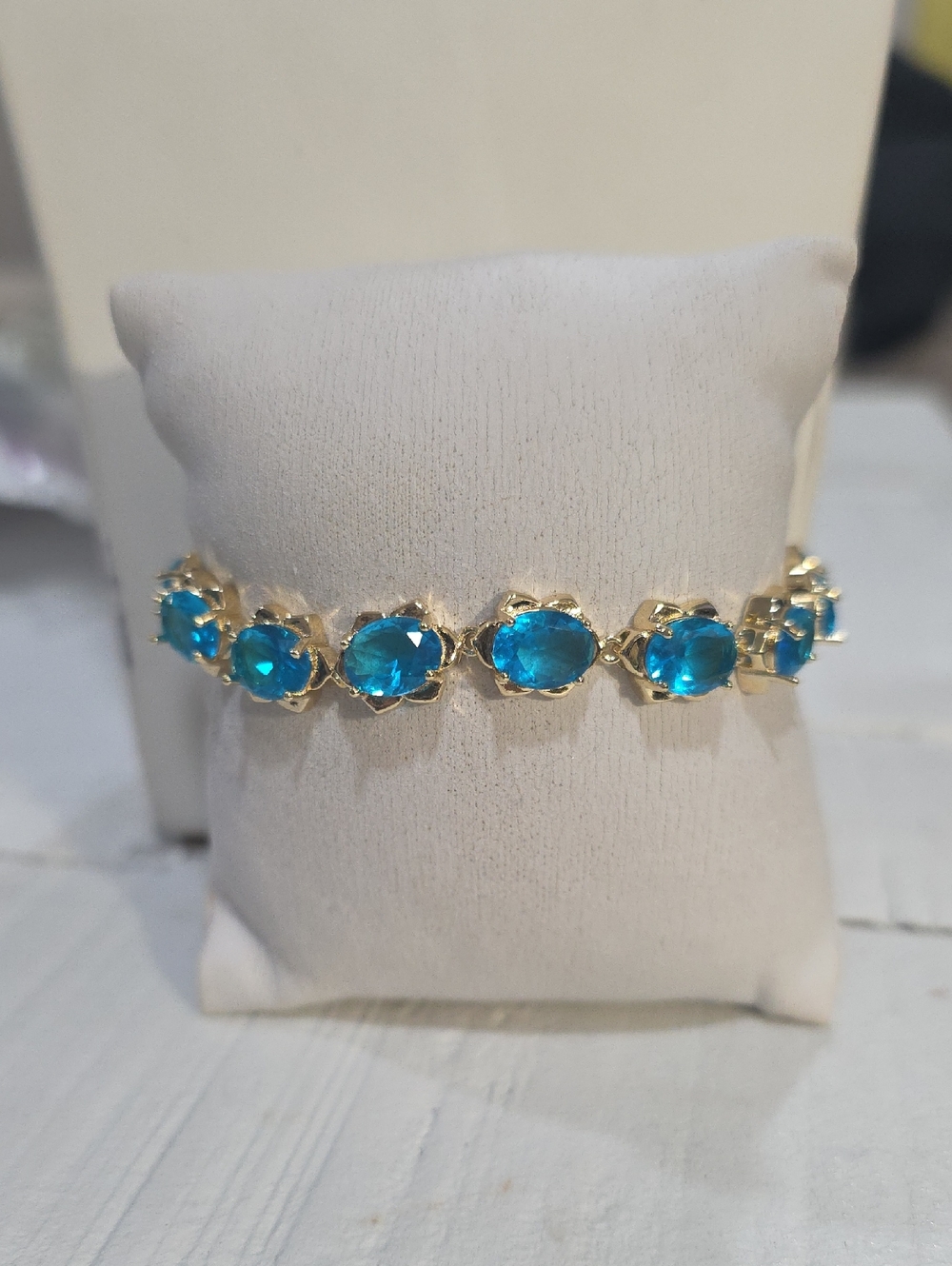 14k Gold Plated Bracelet with Blue Oval Gemstones - Elegant Women's Jewelry